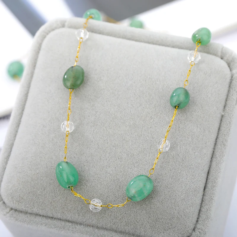 Irregular Clear Stone Necklace For Girl Stainless Steel Link Chain Green Color Transparent Pendant 2020 Wedding Gifts | Украшения и