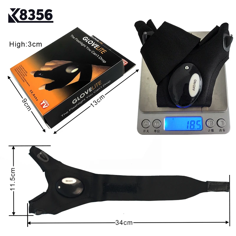 K8356 правосторонние светящиеся рыболовные спортивные светодиодные перчатки зимние рыболовные наружные ремонтные автомобильные осветительные установки перчатки-приманка