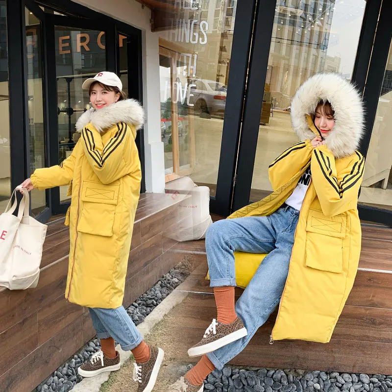 

2018 Korean-style New Style Slim Fit Hooded Waist Hugging Thick down Jacket Cotton-padded Clothes Coat Large Fur Collar Cotton-p