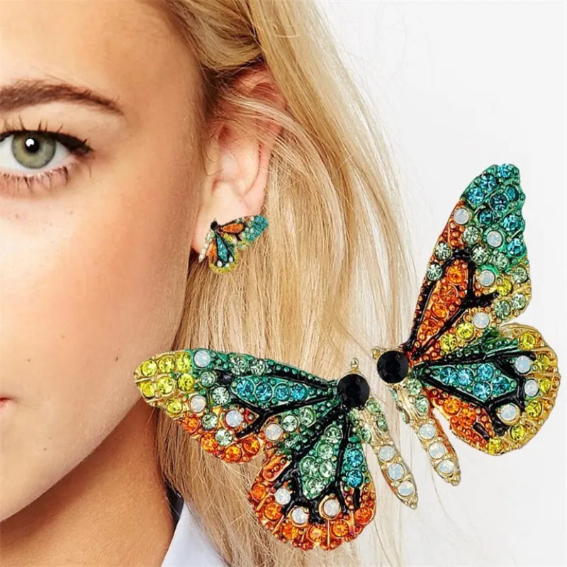 Новинка, европейские и американские стразы, индивидуальная короткая бабочка, серебряные иглы, серьги-гвоздики, ювелирное изделие, ухо, гвоздь, цветная дрель