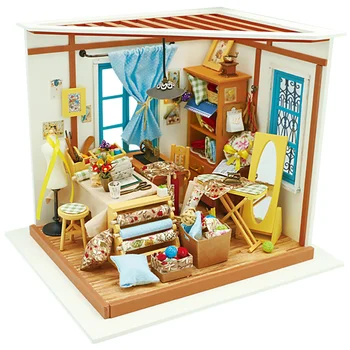 

1pc Creative Handmade Assembly Diy House Wooden Miniature Home Model for DIY Craft Toy Birthday Gift (As Shown)