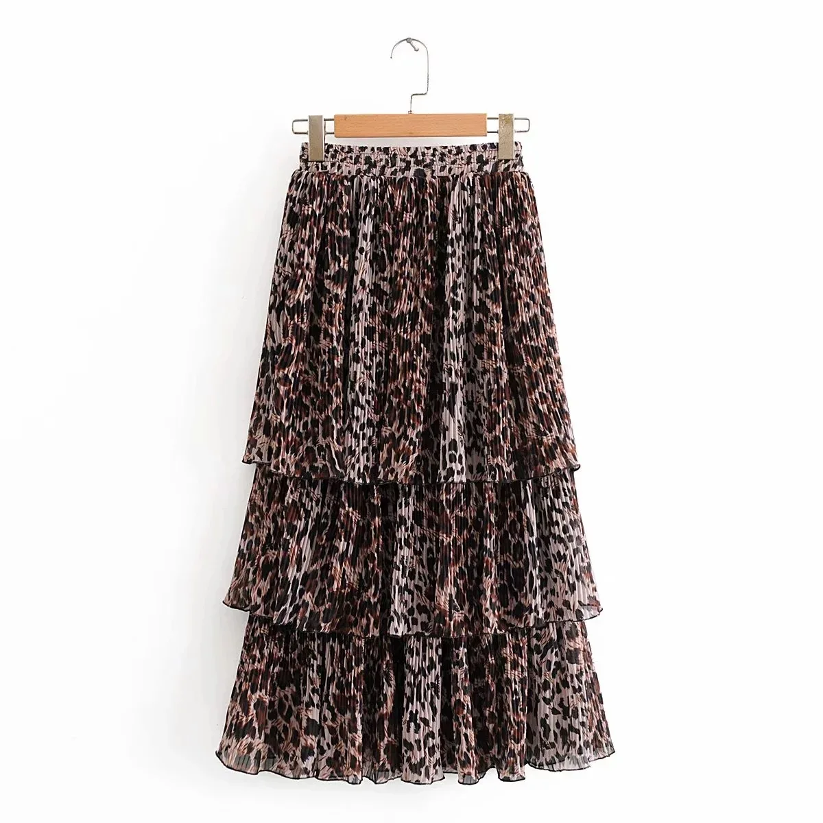 

2020 Spring New Style Europe And America WOMEN'S Dress Leopord Pattern Cake Pleated Elastic Waist Skirt 827-9050