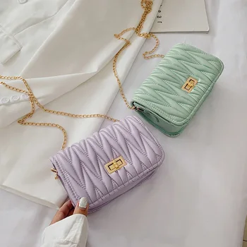 

New Arrival Small Bag Female 2020 New Style Summer Western Style Pleated Chain Square Sling Bag Versitile Fashion Crossbody Bag