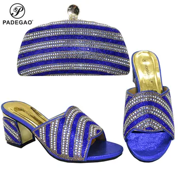

Super High Heels Nigerian Shoes With Matching Bags Set Italian Women's Party Shoes and Bag Sets in Blue Color for Royal Party