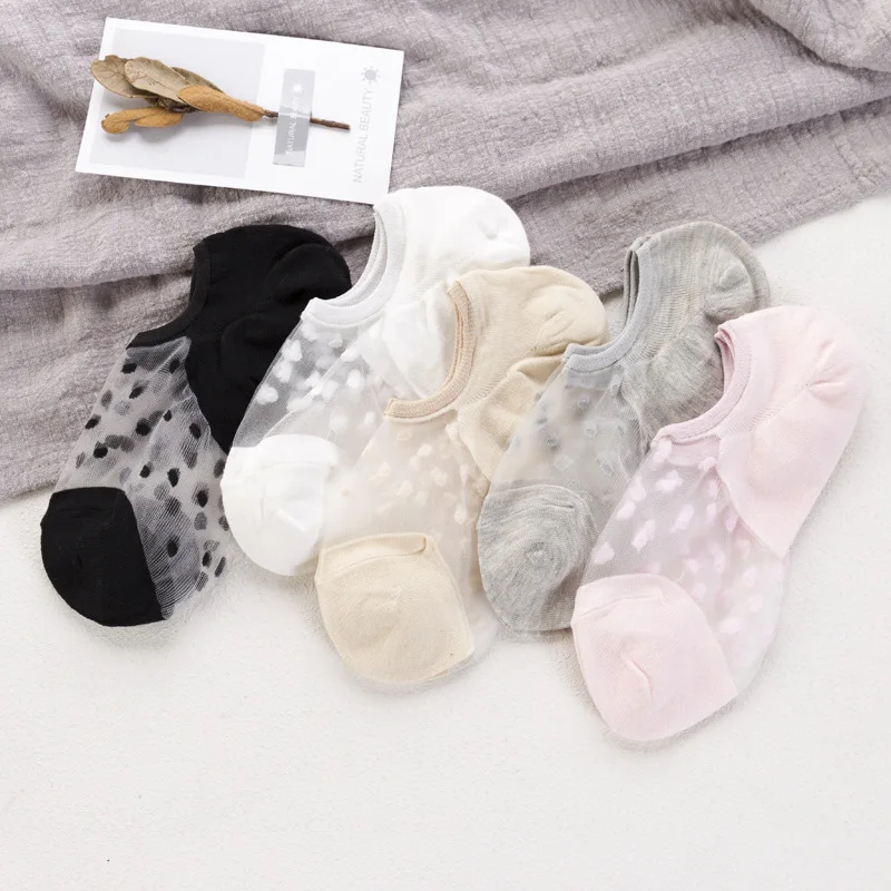

5 Pair Korean Sweet Dot Patterned Hollow Out Summer Socks Women Fashion Harajuku Invisible Short Socks Transparent Socks Hipster