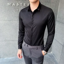 Высококачественная мужская формальная рубашка с длинным рукавом, приталенная рубашка, черная, умная, повседневная, мужская, деловая, светская блузка, смокинг, рубашки