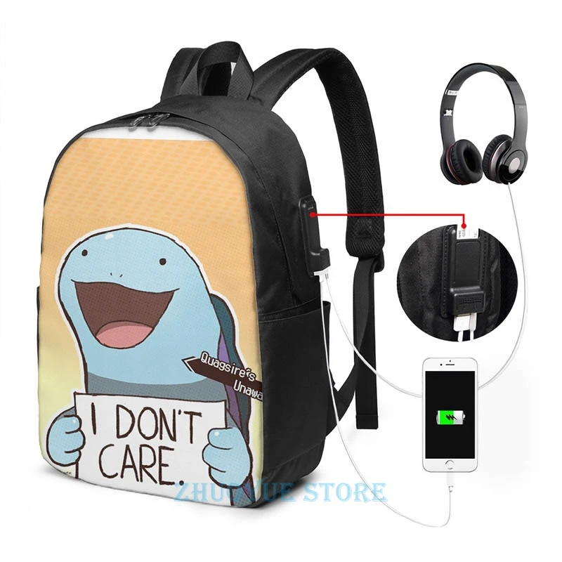 Забавный рюкзак с графическим принтом Quagsire I don't care Pokemon USB зарядка мужские