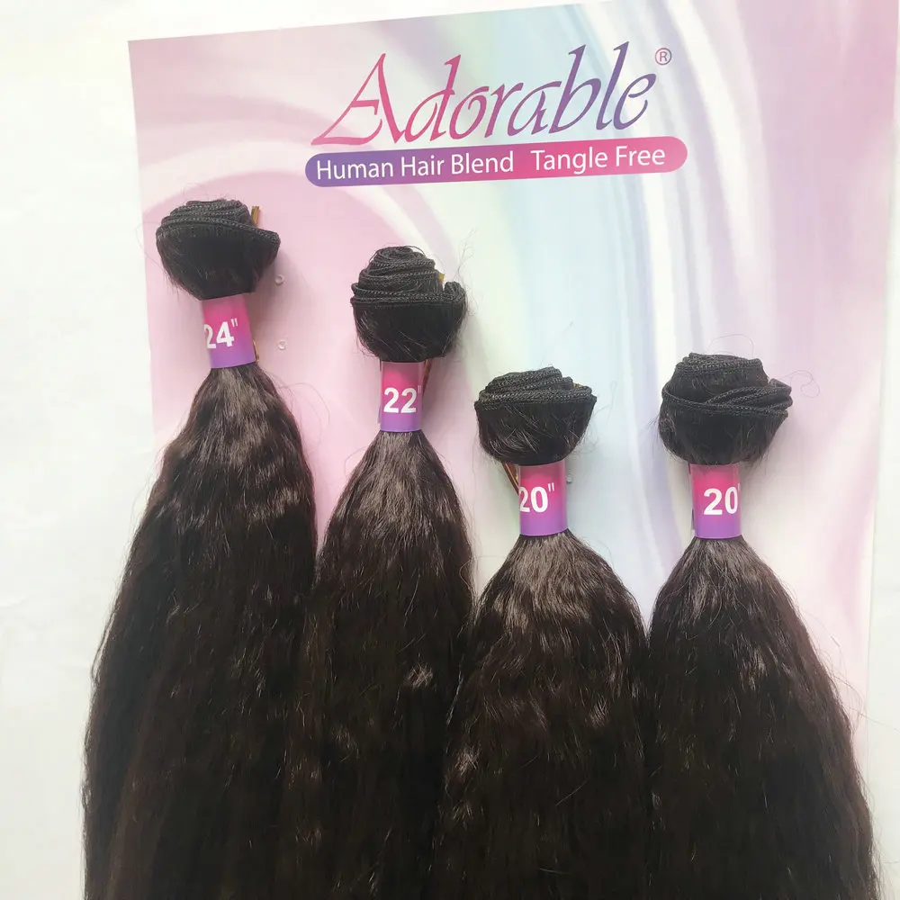 Adorable Synthetic Hair Extension WET&WAVY 4PCS+1 Set /20-24inch Weave Bundles With Closure Natural Color African American Afro