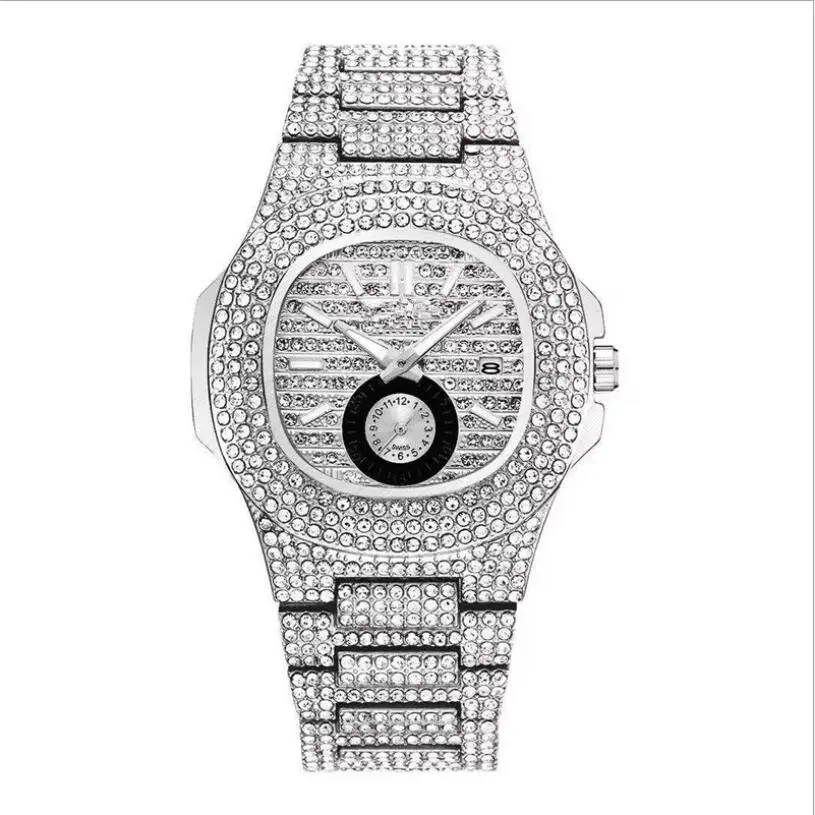 Роскошные мужские часы Iced Out, полностью бриллиантовые мужские часы, золотые часы в стиле хип-хоп с микропропиткой, часы из нержавеющей стали, часы reloj