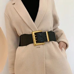 High Elastic PU Leather Wide Girdle Solid Color Simple Classic Decorative Pin Buckle Girdle For Women Ladies Stylish Belt
