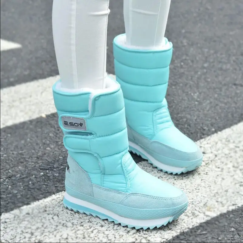 Non-slip Waterproof Snow Boots Women's Mid-calf Boots Students Wild joker Thicken plush wool Shoes Female Winter Thick Sole Boot