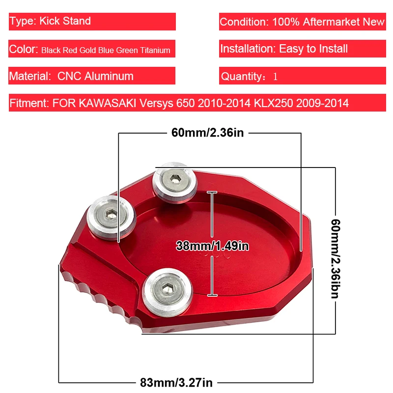 For Kawasaki Versys 650 KLX250 2010 2011 2012 2013 2014 Kickstand Foot Side Stand Extension Pad Support Plate Versys650 KLX 250 (33)