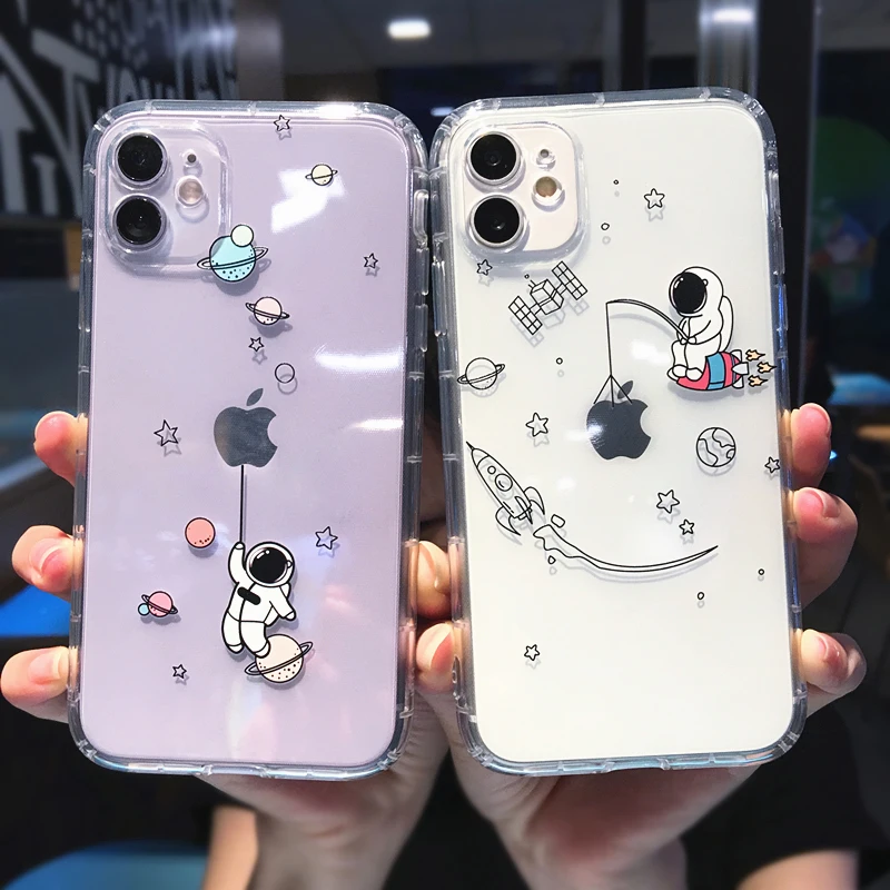 Cute Cartoon Astronaut Planet Clear Phone Case For Iphone 12 Pro Max 13 Xr 12mini 7 8plus Star Transparent Soft Shockproof Cover Phone Case Covers Aliexpress