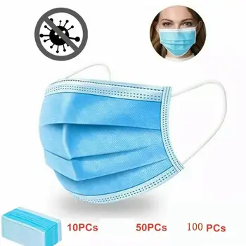 

100 pcs/Bag 3 Layer Non-woven Face Mouth Masks Dust Mask Earloops Masks Thickened Disposable Mouth Mask for Personal Health kdis