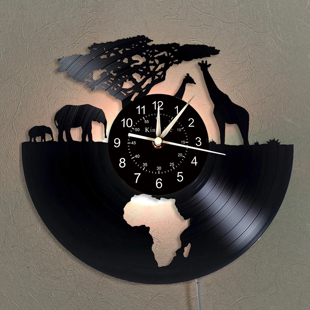 áfrica safari vinil registro relógio de parede-figuras
