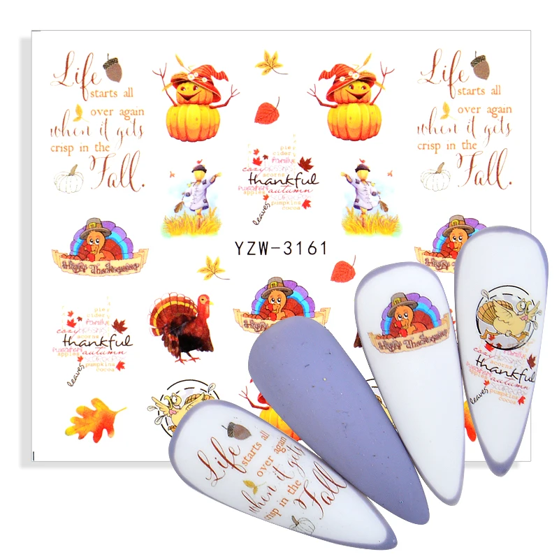 

1Pcs Halloween Nail Sticker Water Transfer Nail Art Tattoo Spider Yellow Maple Leaf Pumpkin For DIY Decor Wraps Decoration