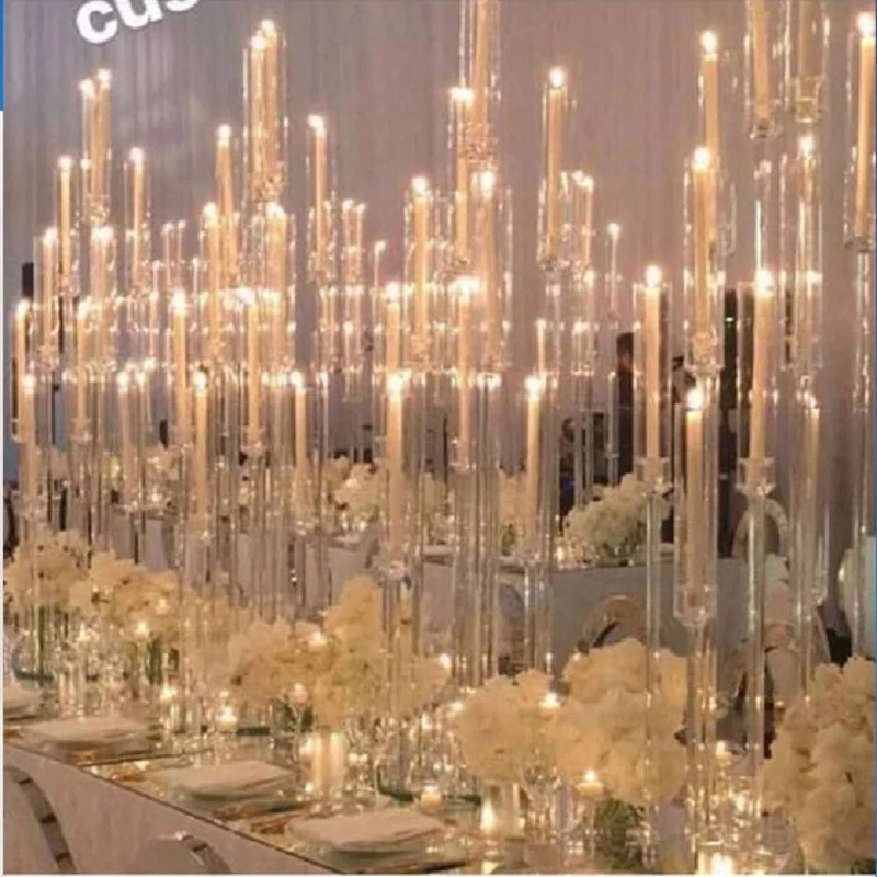 12 pcs Acrylic crystal candelabra wedding centerpieces clear candle