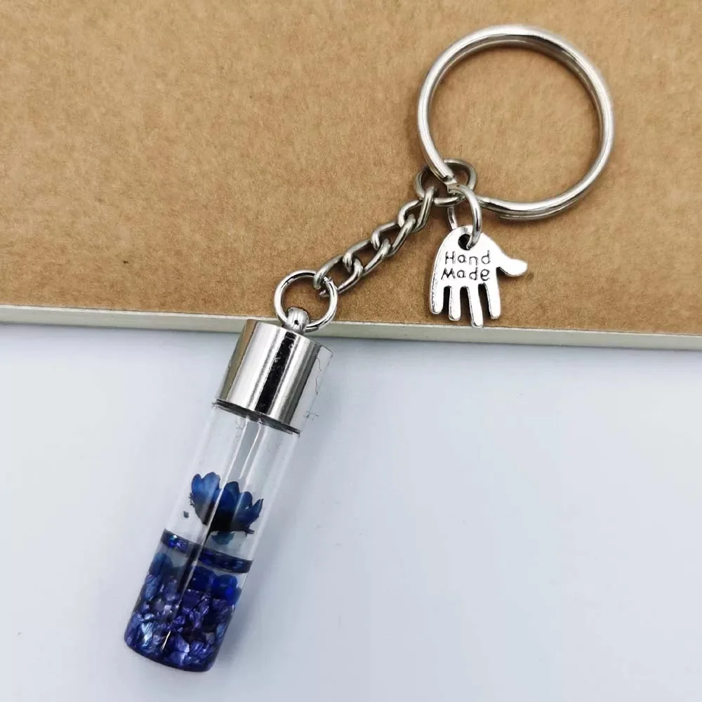 Kawaii Flower Quicksand Bottle Keychain Small Fresh Wishing Bottle Keyrings  for Girls Fashion Backpack Accessories DIY Gifts