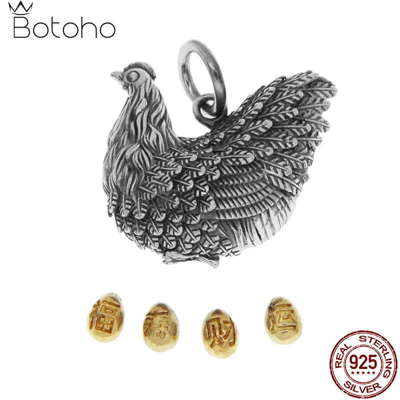 

S925 Sterling Silver Pendant Wholesale Thai Silver Antique Retro Style Longevity Fortune Chicken Pendant for Men and Women Gift