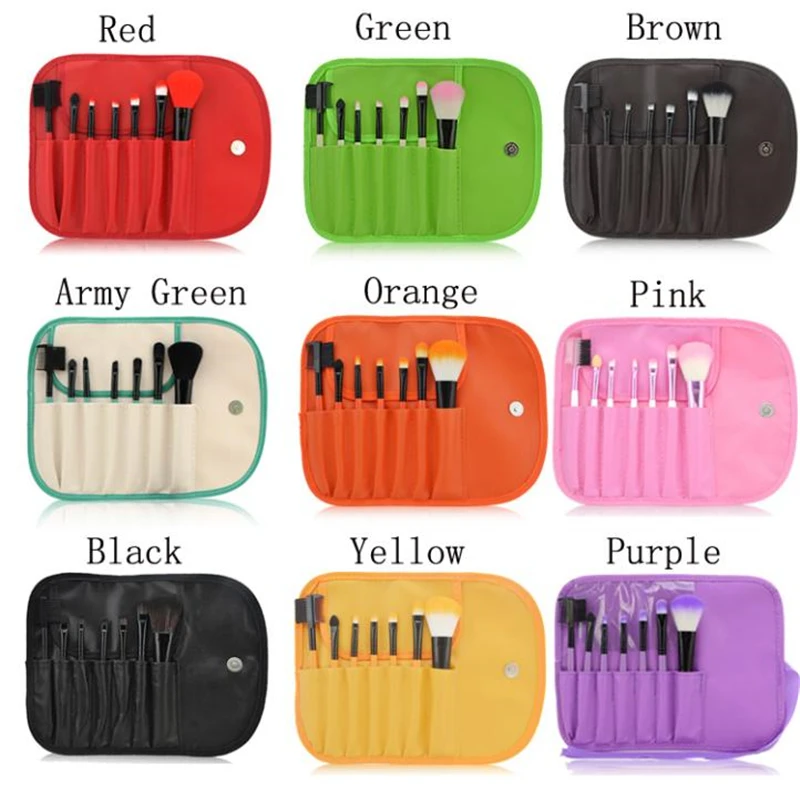 2015 Brand New 9 Colors Choose  Professional 7 pcs Makeup Brush Set tools Toiletry Kit Wool Brand Make Up Brushes Set Case