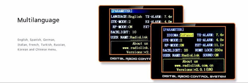 Radiolink AT9S Transmitter - Radio Remote Control System DSSS FHSS 2.4G 10CH Transmitter with R9DS Receiver for RC Helicopter FPV Drone Remote Controller 13 Radiolink AT9S Transmitter, radiolink BACKLIGT 20 HONE LOCK: 250s Versions:v