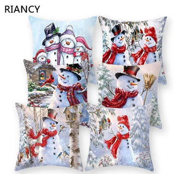 

Snowman Christmas Cushion Cover Polyester Decorative Throw Pillow New Year Xmas Decor Sofa Living Room Home Decoration 41008
