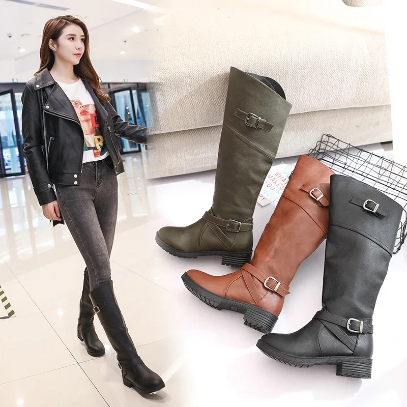 

New Style Zipper Large Size Europe And America round-Toe Side Single Boots Boots Women's