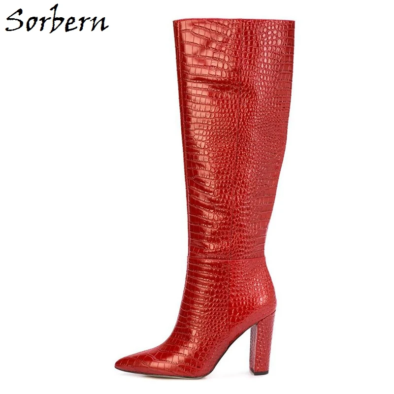 red wide calf boots