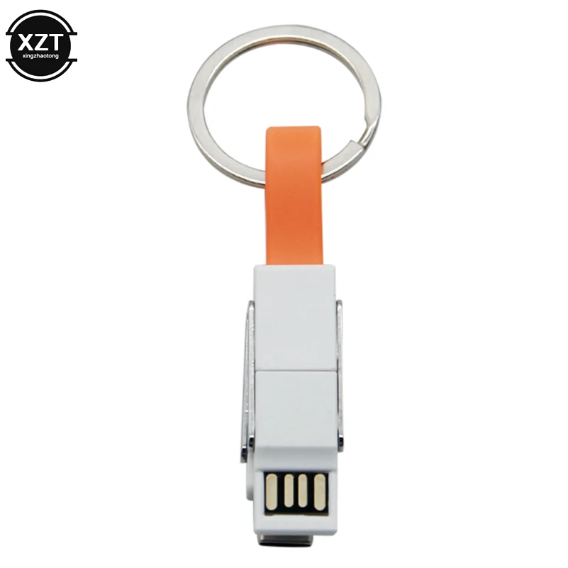 Портативный 4 в 1 USB кабель Micro usb type C для кабеля Lightning для iPhone XR X 11 samsung HUAWEI 2A мини брелок зарядный кабель - Цвет: Оранжевый