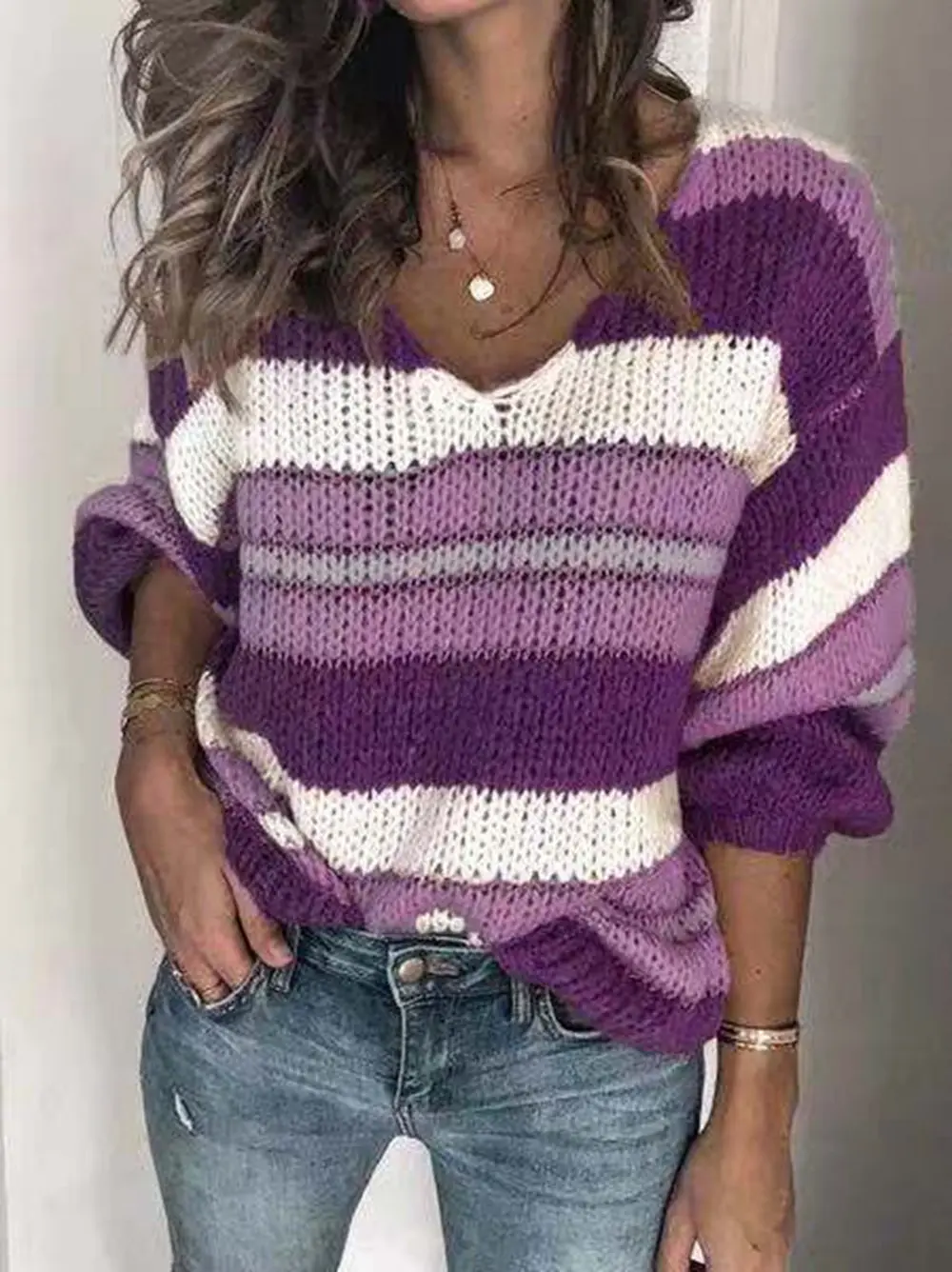 

2019 Autumn Winter Korean Style Striped Sweater Women Long Sleeve Jumper Sweater Pullover Knitted Sweater Pull Femme