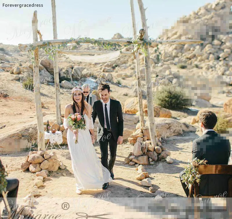 Bohemian 2017 Beach Wedding Dresses For Pregnant Women Lace Chiffon Bohemian Wedding Dress Empire Waist A Line Wedding Bridal Gowns Cheap  135 (3)