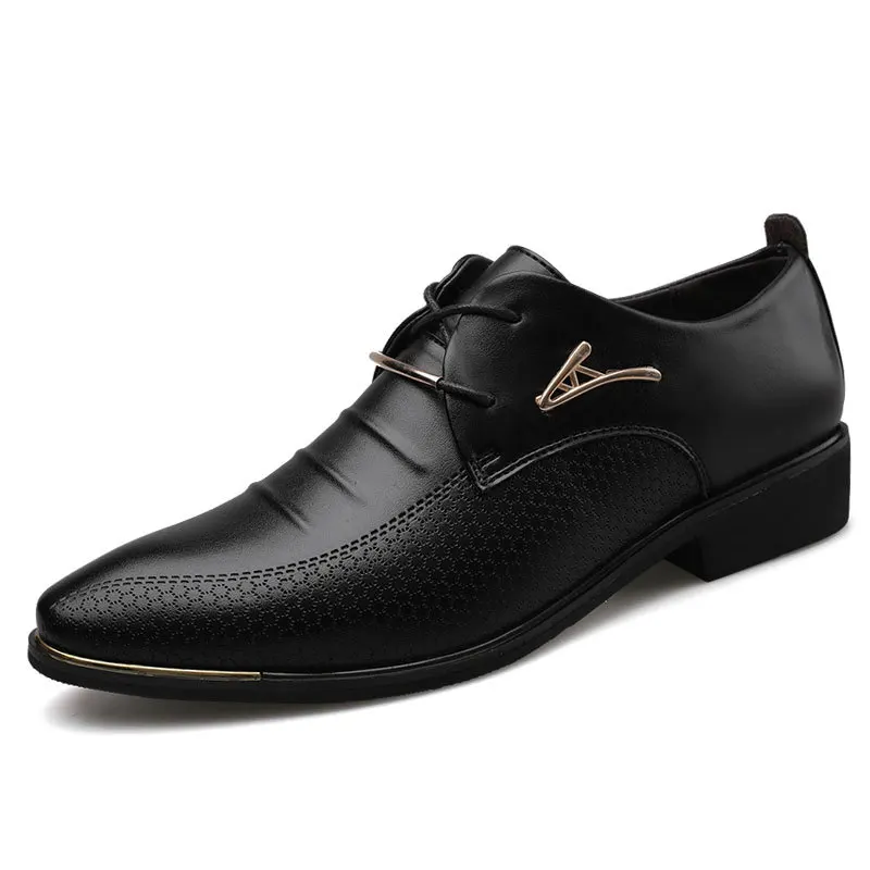

Men's business leather lacing shoes with pointed toes and low tops fish pattern embossing trend four seasons men's shoes 8826