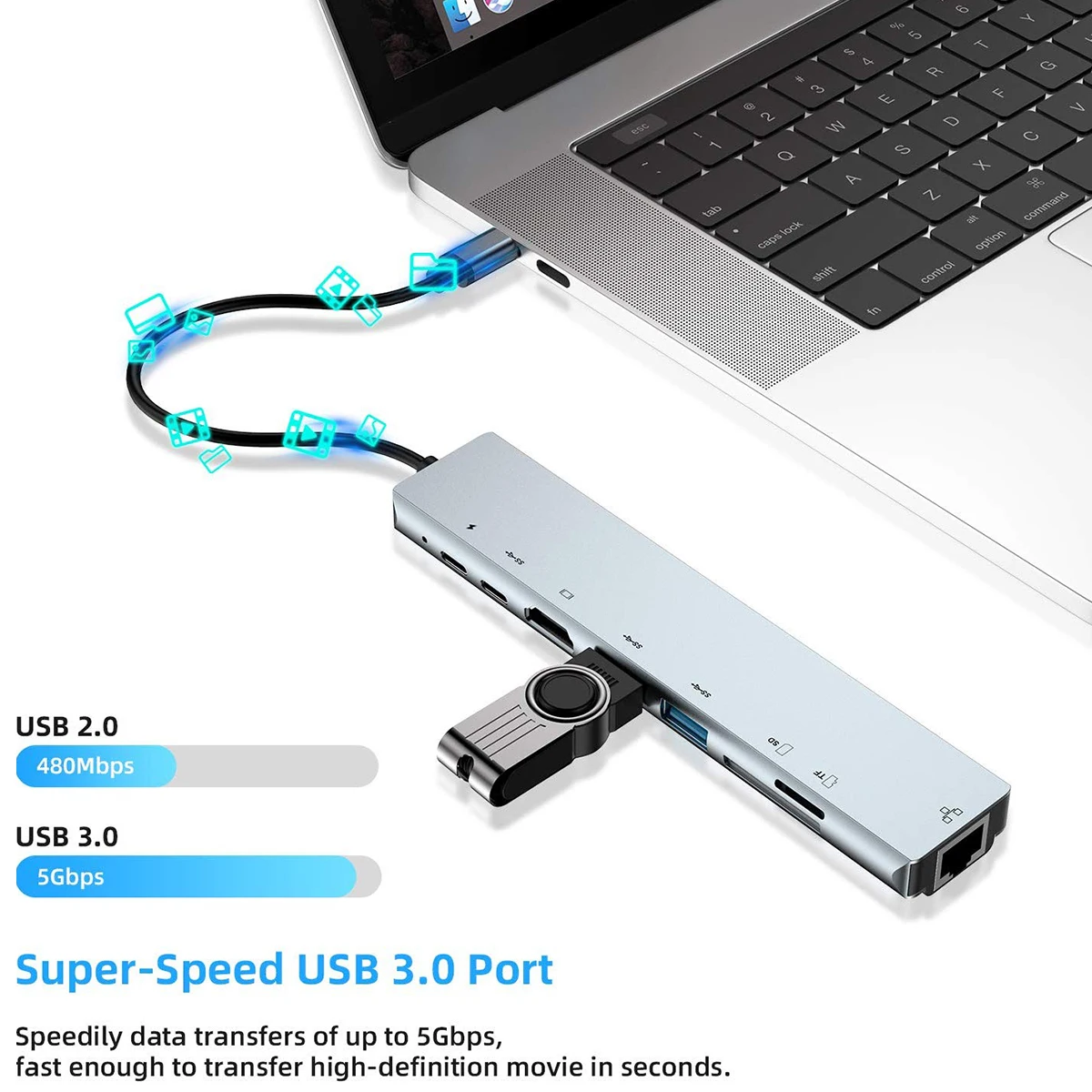 8 в 1 USB-C концентратор type C к HDMI 4K 1080P многопортовый адаптер RJ45 USB3.0 PD type-C концентратор кардридер для ноутбука type-C концентраторы