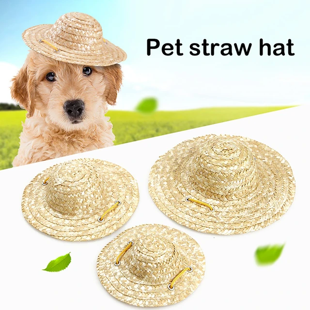 Pet Enjoy Dog Cat Straw Hat,Breathable Cat Sunhat Pet Farmer Hat,Handmade  Stylish Cool Pet Dog Sombrero Hat Cap Headwear for Outdoor Trave 