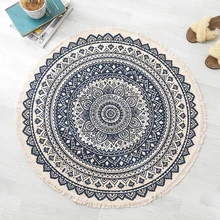 Хлопковый тканый круглый ковер, напольные коврики для гостиной, спальни, в богемном этническом стиле, пляжное полотенце, круглый ковер на стул, напольный коврик