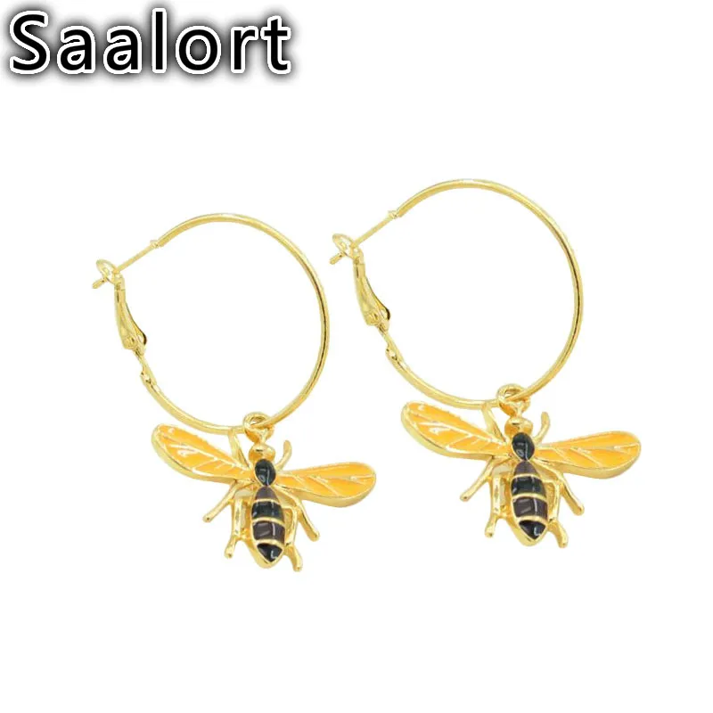 

Lovely Colorful Glaze Dripping Oil Little Bee Shape Earrings Sweet Girl Ear Jewelry Accessories Creative Birthday Gift