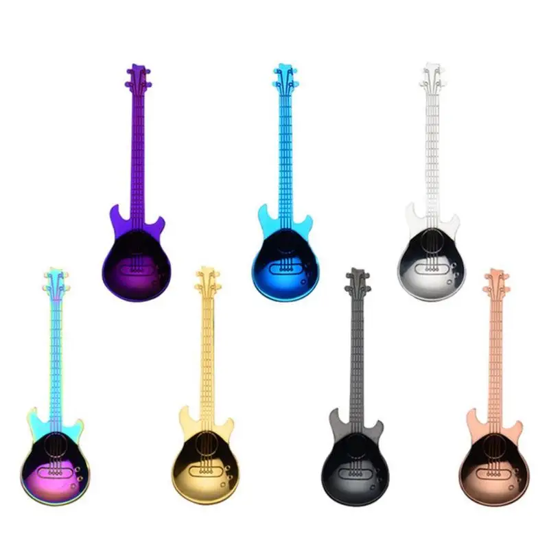 

2/4/7pcs Guitar Coffee Teaspoon Set Dessert Cutlery Scoop Drinking Flatware