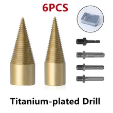 

6Pcs Firewood Splitter Drill Bit Round/Hex/Square Shank Wood Cone Reamer Punch Driver Step Drill Bit Woodworking Tool