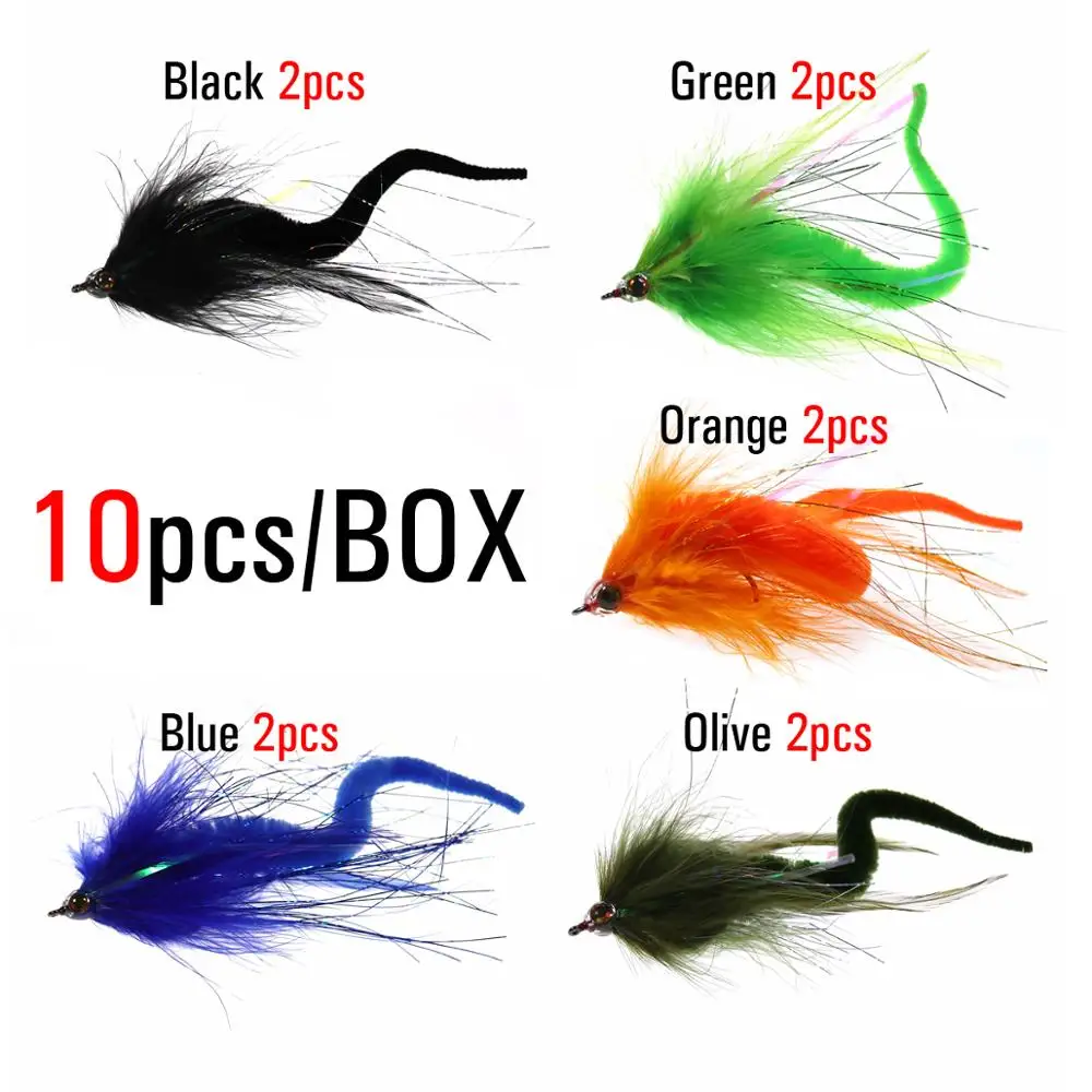 ICERIO 10PCS Saltwater Fly Fishing Baits Dragon Tails Streamers Bass Pike  Muskie Fishing Lure with Waterproof Fly Box Tackle