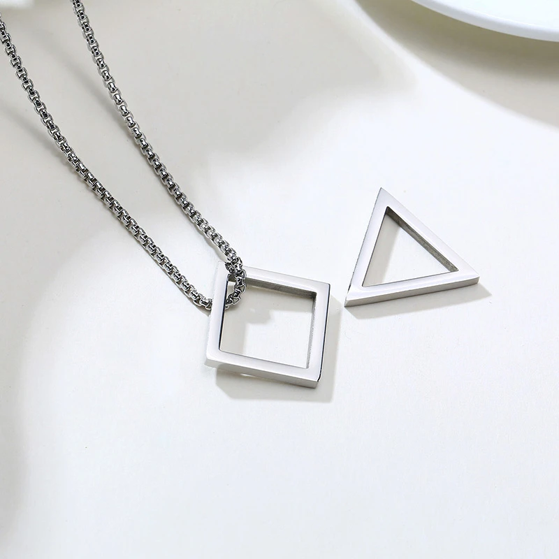 Popular Men Necklace,Interlocking Square Triangle Male Pendant