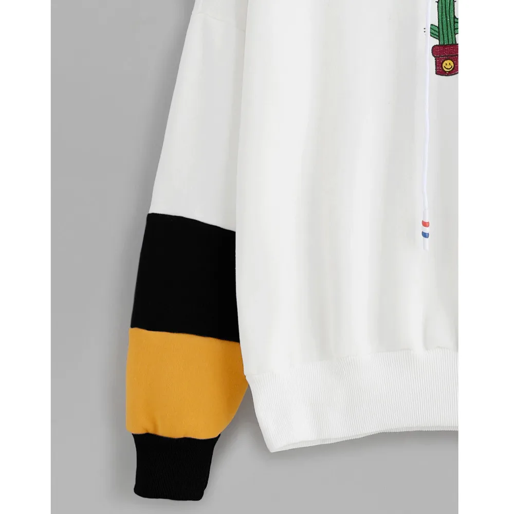 Женские худи с принтом толстовки с длинными рукавами и КАКТУСОМ; Цвет; пуловер с капюшоном; топы; блузка; толстовка