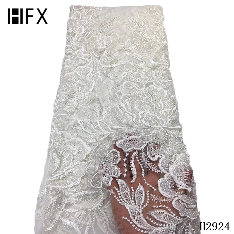 HFX Luxury Sequin Embroidery French Mesh Lace Latest African Laces Handmade Beaded Onion Dress Tulle Net Lace Fabric H2924
