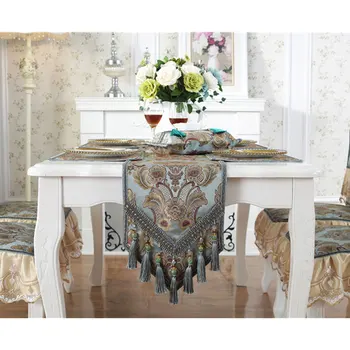 

1PC Table Runner with Bead Tassels Polyester Cotton Blended Fabric Dresser Scarf Tablecloth for for Home Decoration