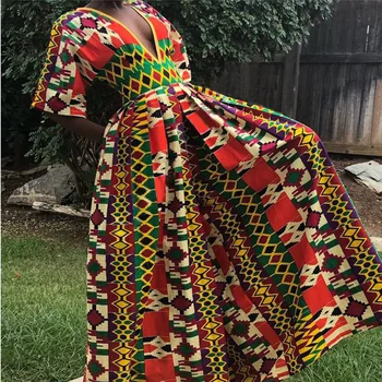

2020 Summer New Style African Women Clothing Dashiki Fashion Print Elastic Waist Short Sleeve Wide Leg Jumpsuits Africa Dresses