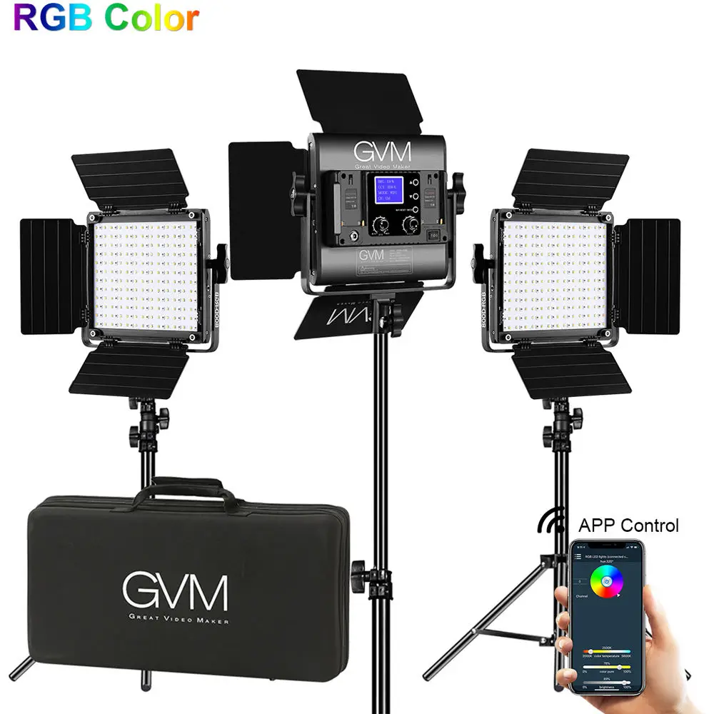 US $349.96 GVM Photography Lighting 800D RGB Studio Video LED Light 3 Sets Light Kit 168 Beads Lamp Panel With Folding Stand Wireless APP