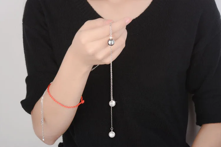 925 Sterling Silver Necklace Ball Beads Pearl Sweater Long Chain Necklaces for Women choker collares pendant necklace silver necklace silver pendant silver necklace charms