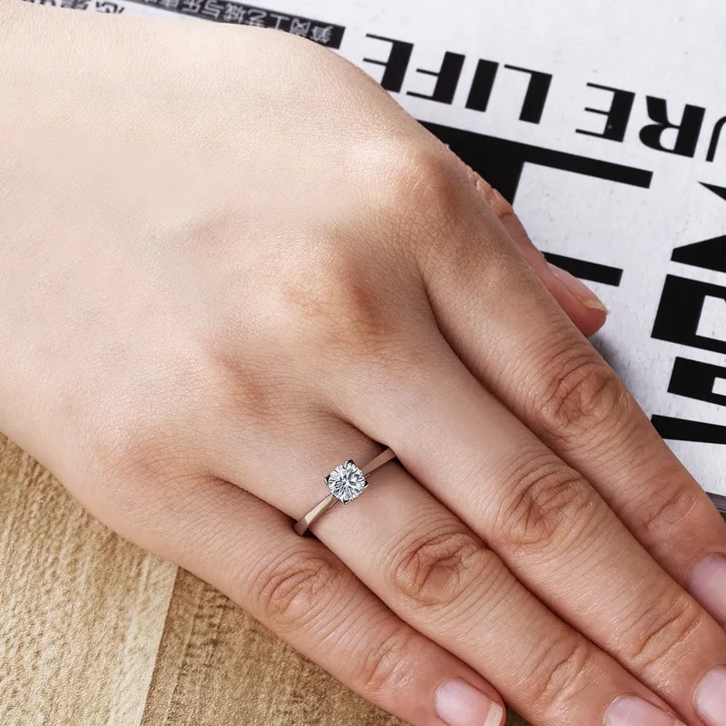 AINUOSHI 14K однотонное белое/желтое золото обручальное кольцо Solitaire 0,8 ct Имитация бриллианта 4 когти обручальное кольцо для женщин