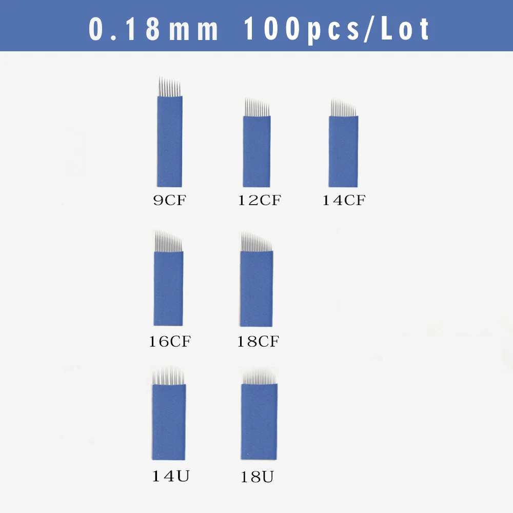 Biomaser 100 шт 0,18 мм 14Pin микроблейдинг ИГЛЫ Перманентный макияж ручные иглы для татуажа бровей лезвие для татуировки ручка машина