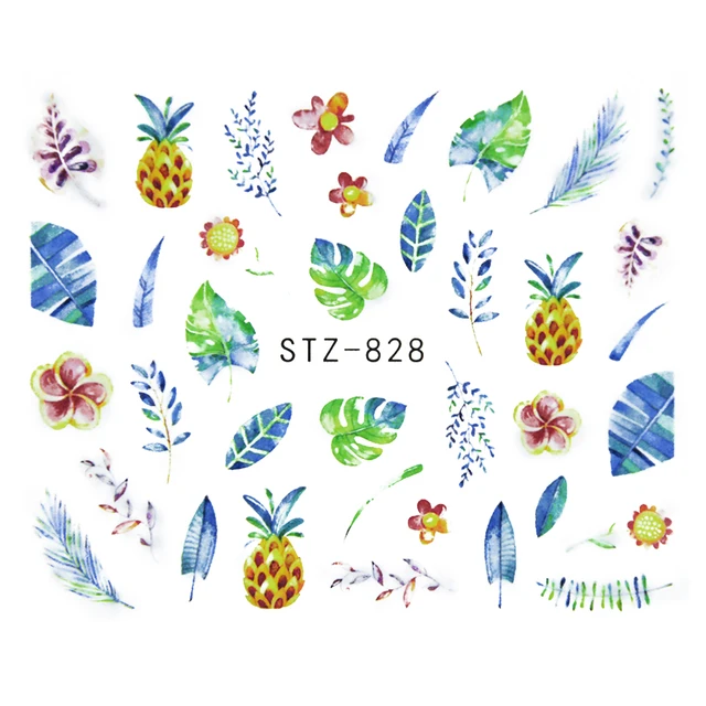 Nail Stickers Sliders For Nails For Manicure Decor Nails Set Nail Design Sliders Flower Leaf Tree Green Nail Art Watermark Decal STZ-828