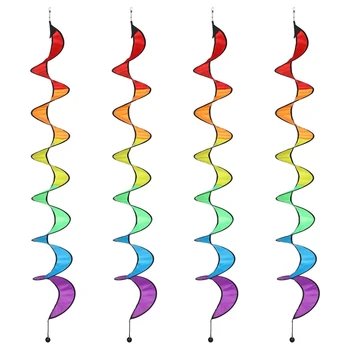 

4 Pieces 57 Inch Rainbow Curlie Spinner Rainbow Wind Spinner Colorful Hanging Wind Twister for Outdoor Indoor Decoration
